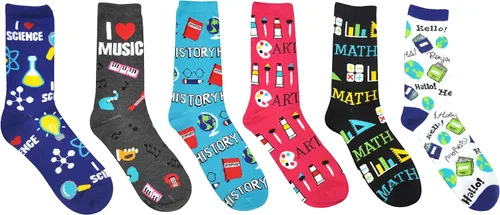 Vista 2 de Sock House Co. - Calcetines para profesores (6 pares), materias escolares, ciencias, música, historia, matemáticas, arte, inglés, regalos, TEACHER