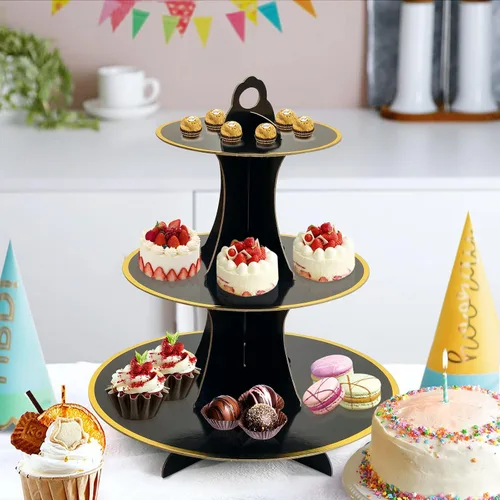 Vista 5 de Soleebee Soporte redondo de 3 niveles para cupcakes, torre de cartón para cupcakes, torre de soporte para pasteles de postre para decoración