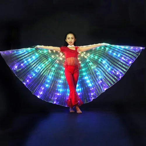 Vista 3 de HOTBEST Alas LED ISIS, alas de danza del vientre, alas de mariposa LED coloridas iluminadas, alas de baile de ángel brillante con palo telescópico