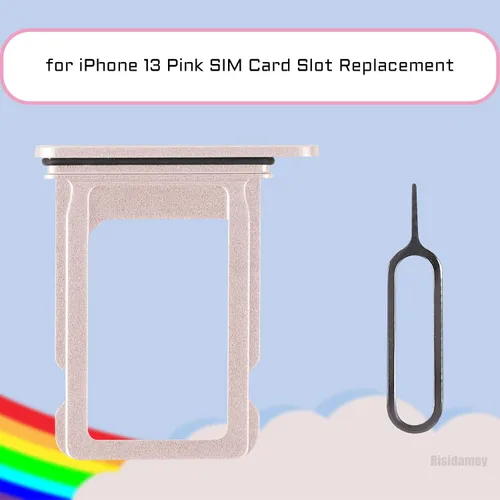 Vista 2 de Bandeja de repuesto para iPhone 13, color rosa Single SIM Card Slot with Waterproof Rubber Ring Repair Fix Kit Card Removal Tool for iPhone13