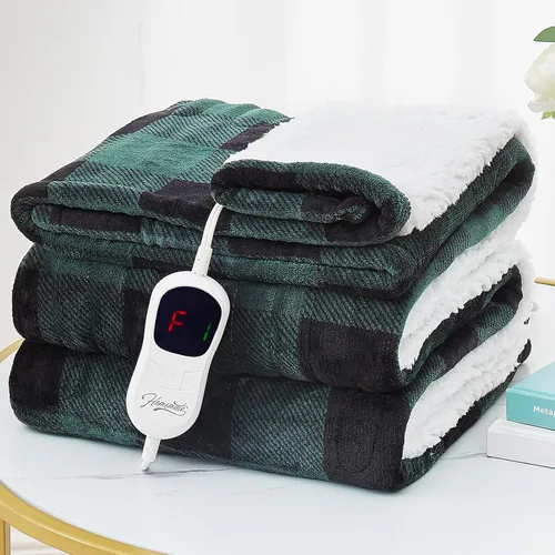 Vista 7 de Homemate Manta eléctrica térmica de 50 x 60 pulgadas, manta térmica de franela ultra suave y acogedora con 10 niveles de calor rápidos, 8 horas