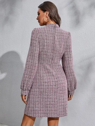 Vista 2 de WDIRARA Vestido casual de manga larga con cuello alto falso para mujer, vestido de línea A