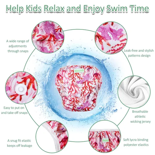 Vista 2 de wegreeco Pañal de natación reutilizable ajustable para bebés y niños pequeños (coral, grande, paquete de 3)
