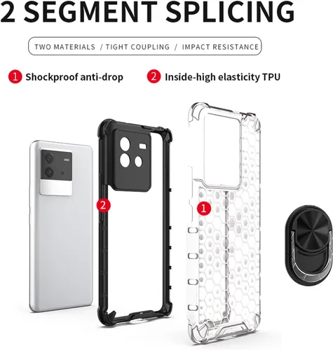 Vista 2 de Funda compatible con Xiaomi Poco M5s 4G, soporte de anillo integrado, compatible con Redmi Note 10 4G / Note 10S 4G / Note 11 SE (India) a prueba