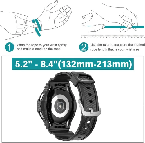 Vista 2 de Correa resistente para Samsung Galaxy Watch 4 Classic de 1.575 pulgadas con accesorios de parachoques, funda protectora deportiva a prueba