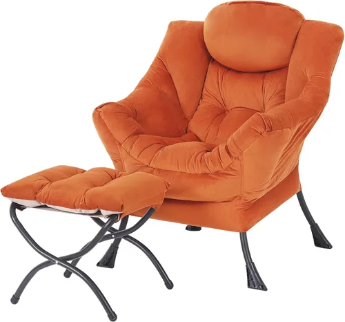 Vista 12 de Silla perezosa moderna con otomana, cómoda silla de lectura para sala de estar