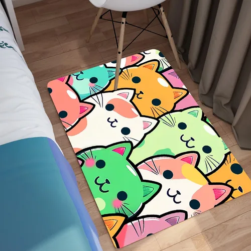 Vista 5 de Alfombra de gato para habitación de niñas, diseño de dibujos animados, decoración para dormitorio, bonita alfombra de área de gatos, alfombras
