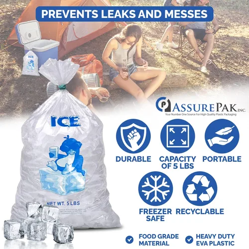 Vista 2 de Retail Bags Direct AssurePak 5LBICELDWF - Bolsas de hielo de 5 libras – 1000 bolsas de polietileno de polietileno de alta densidad - 9 x 18 pulgadas