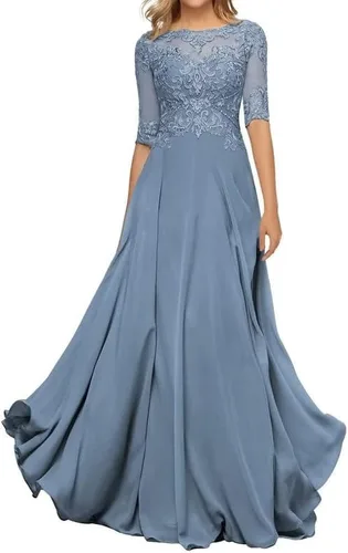 Vista 4 de PRESEOSSA Vestido de noche largo formal de gasa con mangas para madre de la novia para mujer