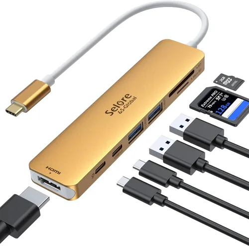 Vista 15 de Adaptador HDMI USB C Hub para MacBook Pro/Air, Dongle USBC 7 en 1 con HDMI, lector de tarjetas microSD/SD, puerto de datos USB C, 100 W PD y 2 USB