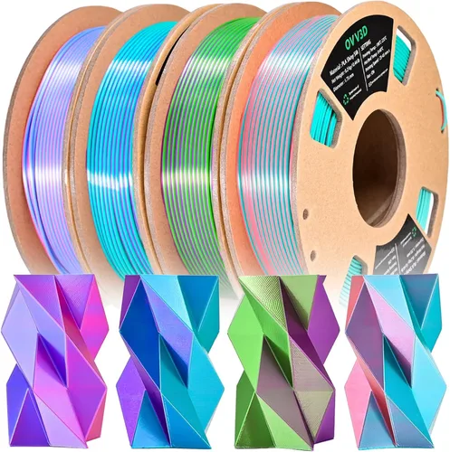 Vista 10 de OVV3D - Paquete de filamentos para impresora 3D PLA brillante, multicolor Negro Azul Púrpura Verde