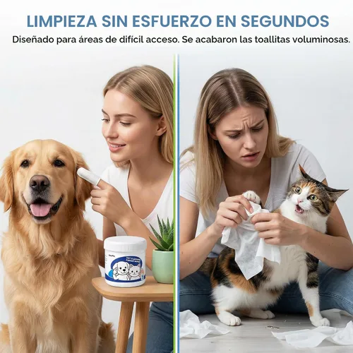 Vista 2 de Toallitas para dedos de perros y gatos, 60 unidades, suaves con aroma a Toallitas dentales refrescan el aliento, eliminan la placa y el sarro