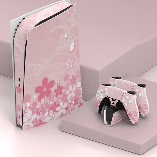 Vista 3 de PlayVital Cherry Blossoms Petals Full Set Skin Decal for ps5 Console Digital Edition, Sticker Vinyl Decal Cover for ps5 Controller & Charging