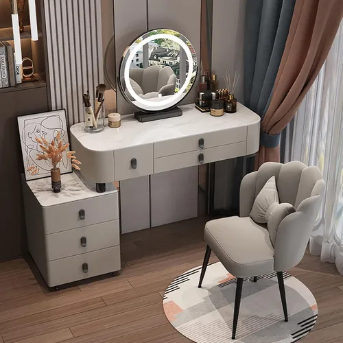 Vista 14 de Escritorio de tocador con espejo iluminado, mesa de tocador de maquillaje con luces, 3 modos de iluminación de color, brillo ajustable, mesa