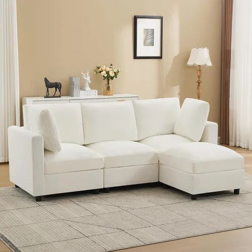 Vista 19 de 63" sofá seccional modular de Loveseat con otomana movible para sala de Beige