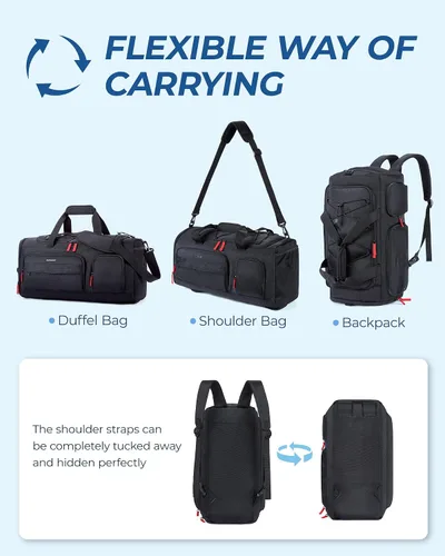 Vista 5 de BAGSMART Sports - Bolsa de viaje para gimnasio, bolsa de lona impermeable para hombres y mujeres, bolsa de entrenamiento de fin de semana, Negro