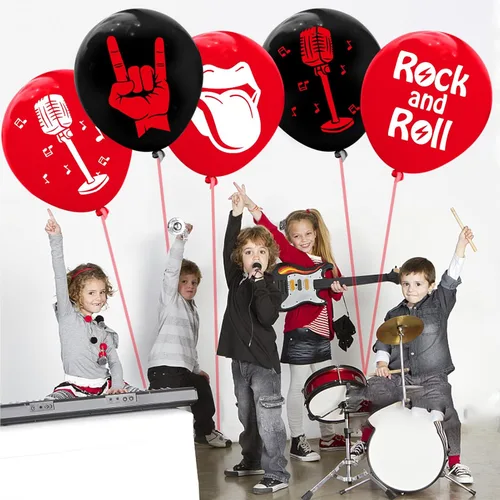Vista 7 de 60 globos de látex Rock and Roll para decoración de fiesta de los años 80 y 90, suministros de fiesta de músico, guitarra, rap, cumpleaños, baby