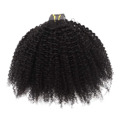 Vista 2 de Extensiones de cabello humano afro rizado tipo afro, extensiones de cabello humano Remy mongol, extensiones de cabello humano de trama de piel