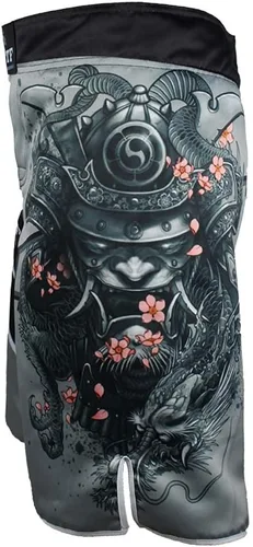 Vista 8 de pantalones cortos deportivos gris Muay Thai Boxeo troncos MMA para hombre