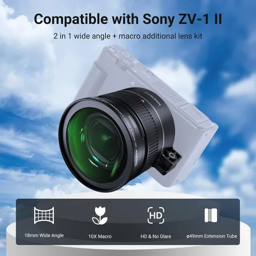 Vista 2 de NEEWER Lente gran angular compatible con Sony ZV-1 II (ZV-1 M2), 2 en 1 HD 18mm gran angular + lente macro adicional 10X con tubo de extensión