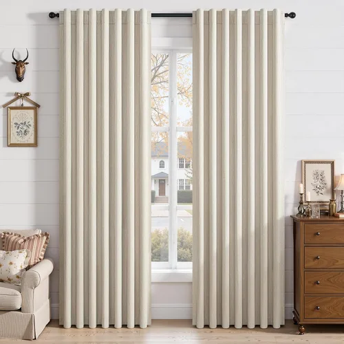 Vista 17 de Cortinas opacas de lino de 96 pulgadas para dormitorio, 2 paneles, verde Verde Olivegreen