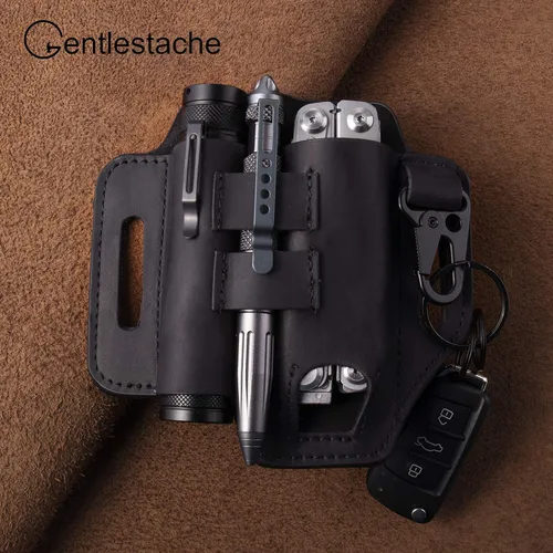 Vista 2 de Gentlestache - Funda de cuero para Leatherman, funda multiherramienta, EDC, organizador de bolsillo con llavero para cinturón y funda para linterna