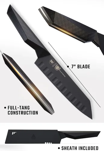 Vista 6 de Dalstrong Santoku - Cuchillo de 7 pulgadas, serie Shadow Black, cuchillo de cocina extremadamente afilado, recubierto de nitruro de titanio negro