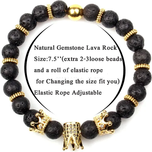 Vista 2 de Gvusmil - Brazalete de cuentas con corona imperial lujosa de rey y su reina para parejas, dije de regalo de joyería de Navidad para hombre y mujer