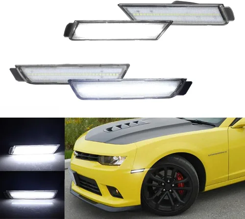Vista 7 de Para 2010 2011 2012 2013 2014 2015 Chevrolet Camaro parachoques trasero y delantero lateral marcador carcasas 4 unids Carcasa ámbar+Carcasa roja