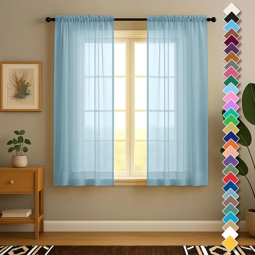 Vista 18 de YHSF Cortinas traslúcidas – Juego de 2 paneles para decoración del hogar – Elegantes cortinas de gasa sólida con bolsillo para barra