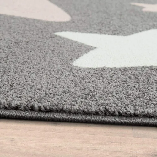 Vista 2 de Paco Home Alfombra para habitación de niños y guardería con diseño de estrellas de cielo estrellado en gris oscuro, rosa y blanco, tamaño: 2 pies 8
