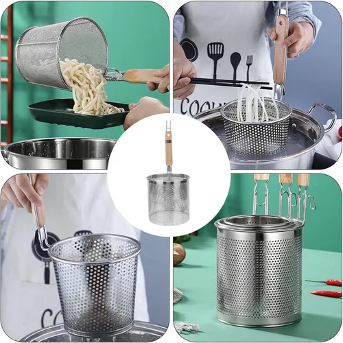 Vista 2 de Cabilock Cesta profunda Colador de pasta Mango largo Fácil Transferencia Hogar Hotel Cocina Utensilio Estilo Aleatorio