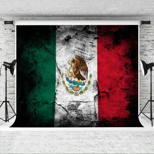 Vista 3 de EOA - Telón de fondo de fotografía de bandera mexicana grunge de 7 pulgadas de ancho x 5 pies de alto, para fiestas de vacaciones, fondo de cactus
