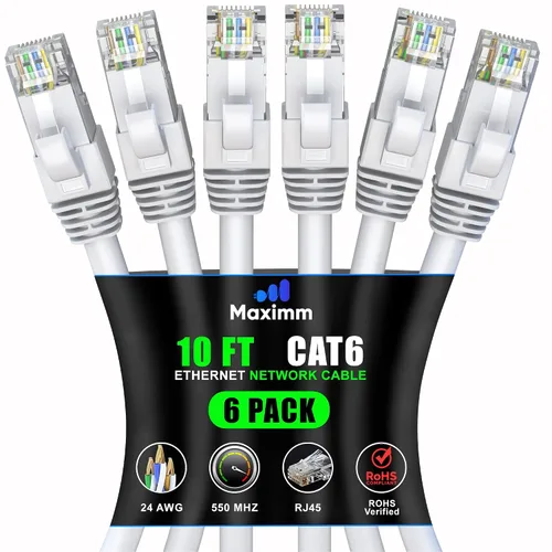 Vista 76 de Maximm Cable Ethernet Cat 6 de 0.6 pies (paquete de 6) – Cable LAN de alta velocidad, cable de Internet, cable de conexión y cable de red – UTP