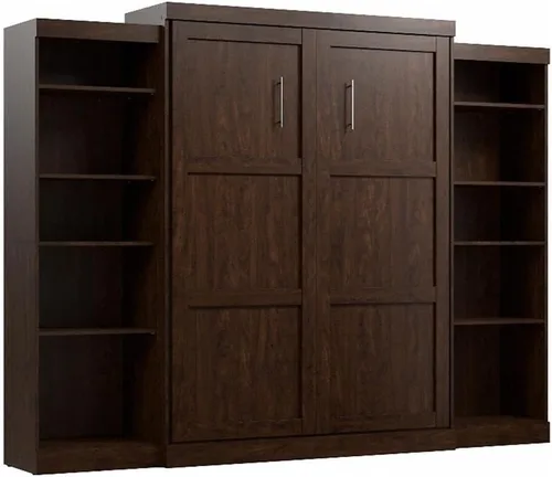 Vista 19 de Bestar Pur Queen Cama Murphy con gabinetes de almacenamiento de armario, marrón rústico de 115 pulgadas, arreglo para dormir que ahorra espacio