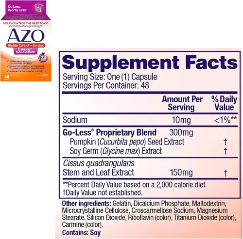 Vista 2 de AZO Suplemento dietético para el control de la vejiga con Go-Less y control de peso, 48 unidades + suplemento de salud del tracto urinario Cranberry
