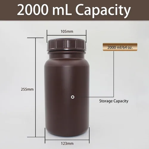 Vista 3 de Dutiplus Botella de reactivo ámbar de boca ancha HDPE de grado de laboratorio para aulas de laboratorios o almacenamiento en casa, capacidad de 0.1