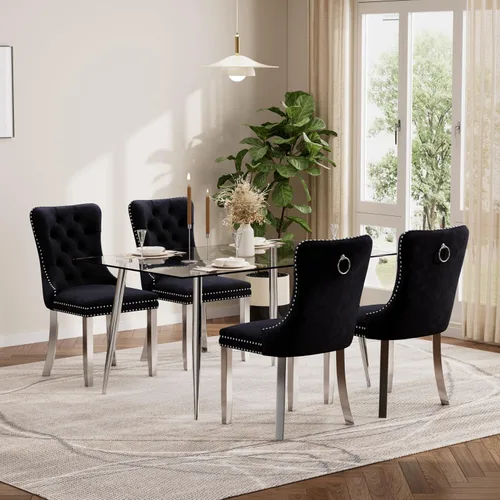 Vista 61 de Baysitone Juego de mesa de comedor de cristal de 51 pulgadas para 4, juego de 5 piezas de comedor moderno, mesa de cocina rectangular de vidrio