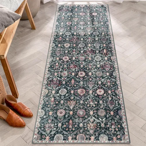 Vista 23 de Lahome - Alfombra marroquí antideslizante y lavable, pequeña alfombra oriental para dormitorio, cocina, entrada, baño, entrada, 61 x 91 cm, crema