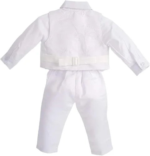 Vista 2 de Lito Angels Traje blanco para bautizo con capó de manga larga floral