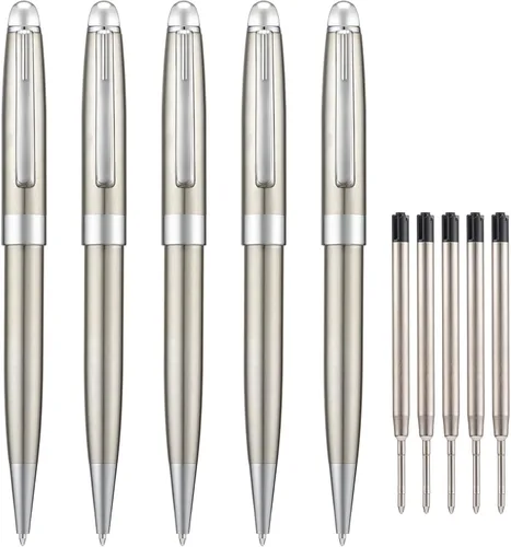 Vista 7 de Wikult Juego de 5 bolígrafos dorados con repuestos adicionales, tinta negra de punta media de 0.039 in, gran bolígrafo de metal de escritura suave