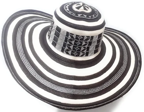 Vista 4 de col-p Sombrero colombiano Sombrero Sinuano Arrow Cane Caña Flecha Vueltiao Hecho por Auténticos Indígenas Colombianos, Negro & blanco