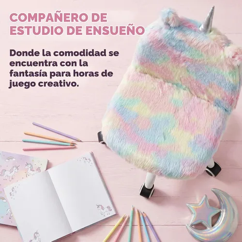 Vista 3 de Silla Linda y Peluda para Niños, Silla Divertida y Giratoria para Escritorio de Estudio, Silla de Tocador Colorida para Niñas, Silla Giratoria