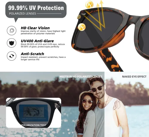 Vista 104 de MEETSUN Polarized Sunglasses for Women Men Classic Retro Square Frame Driving Sun Glasses UV Protection