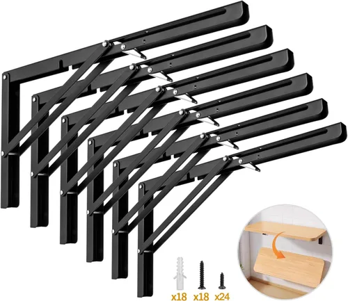 Vista 11 de Yarssihha Soporte plegable de estante de 8 pulgadas, paquete de 2 soportes plegables resistentes montados en la pared, soportes plegables de metal