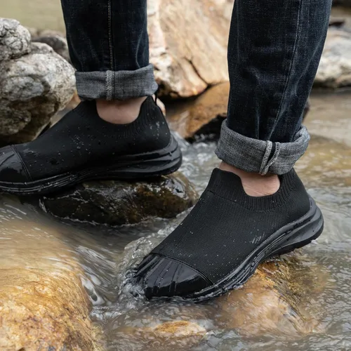 Vista 5 de LARNMERN Men's Non Slip Work Shoes Waterproof Food Service Zapatos Trabajo Antideslizantes Water Resistant Walking Slip-on Sneakers, Black