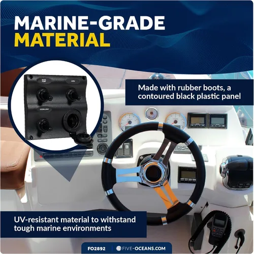 Vista 3 de Five Oceans Marine 2 3 6 Gang Toggle Rocker Switch Panel, enchufe del encendedor de cigarrillos 12V