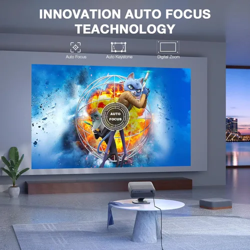 Vista 3 de [Compatible con Netflix y Auto Focus] Proyector Inteligente AuKing con Wifi y Bluetooth, Proyector con Enfoque Automático y Corrección Keystone 4K