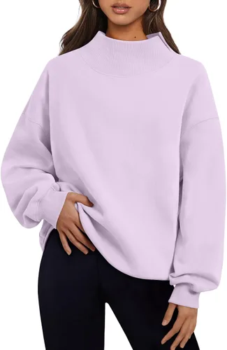Vista 36 de Trendy Queen Sudaderas de cuello alto para mujer, de gran tamaño, trajes de Albaricoque