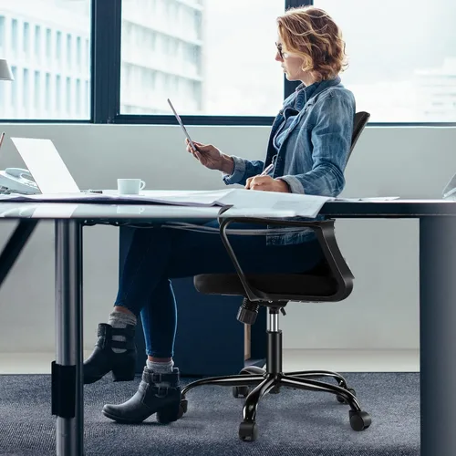 Vista 2 de Silla de oficina ergonómica, silla de oficina con respaldo medio, silla de escritorio de oficina con ruedas, silla de computadora con soporte